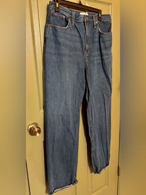 Madewell High-Rise Wide Leg Straight Jeans in Dark Blue Wash